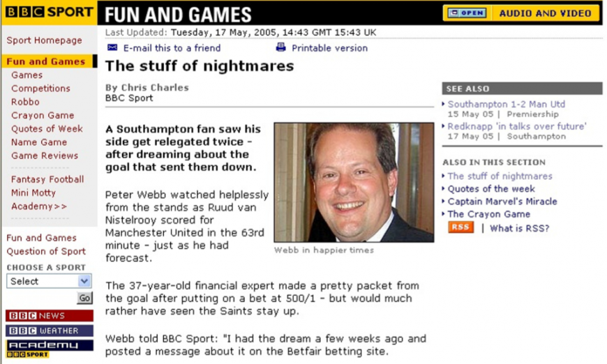BBC Website article Peter Webb
