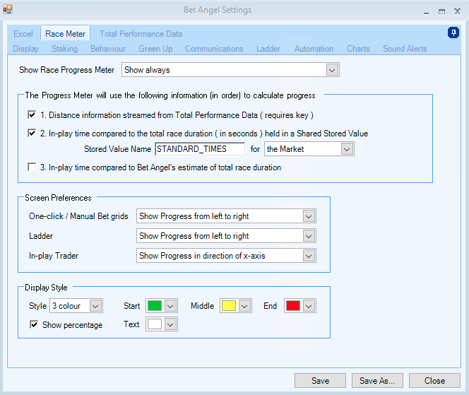 Bet Angel Race Meter - Settings