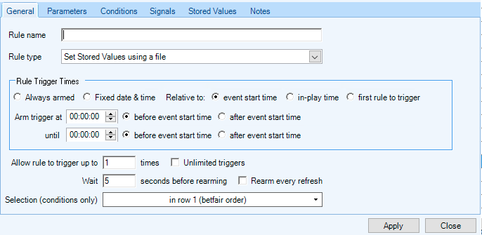 set stored values