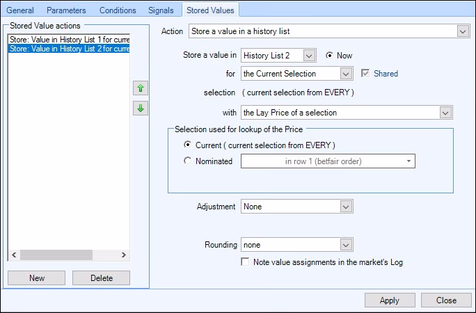 Bet Angel stored values