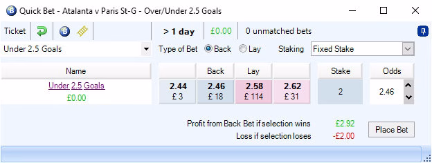 Quick bet with Bet Angel