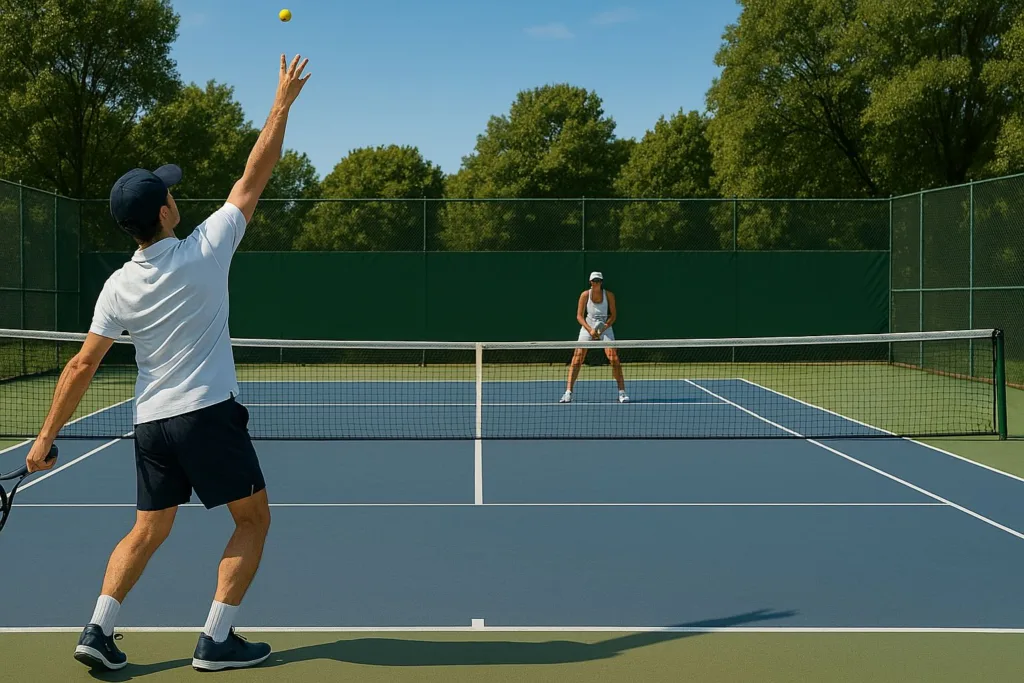 Man Serving to Women Tennis player