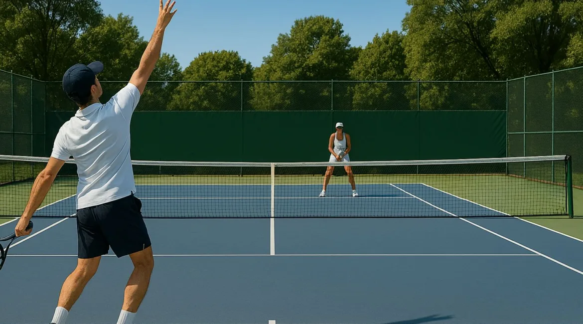 Man Serving to Women Tennis player
