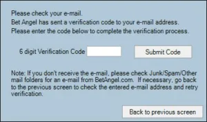 Bet Angel verification code